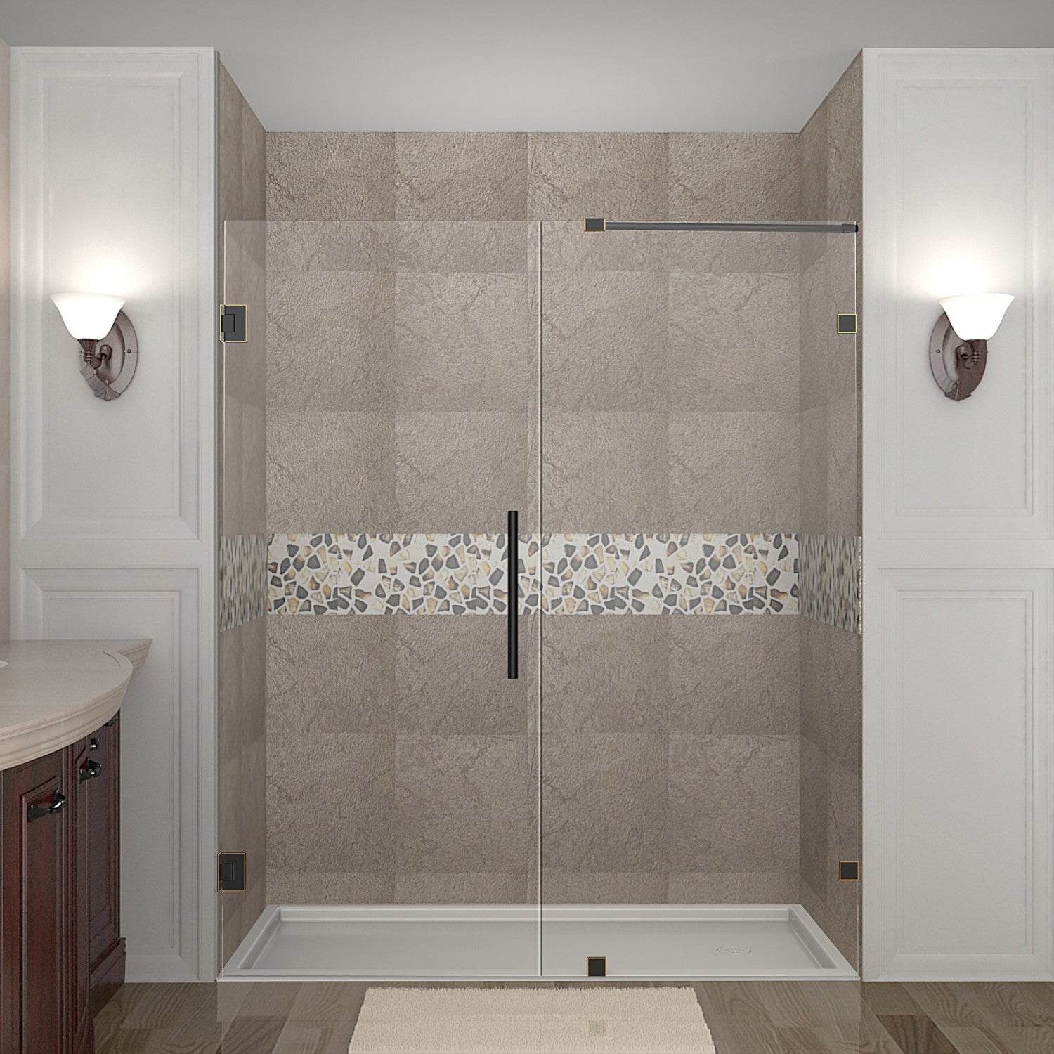 Nautis 75.25 in. to 76.25 in. W x 72 in. H Frameless Hinged Shower Door with Clear Glass in Oil Rubbed Bronze 1
