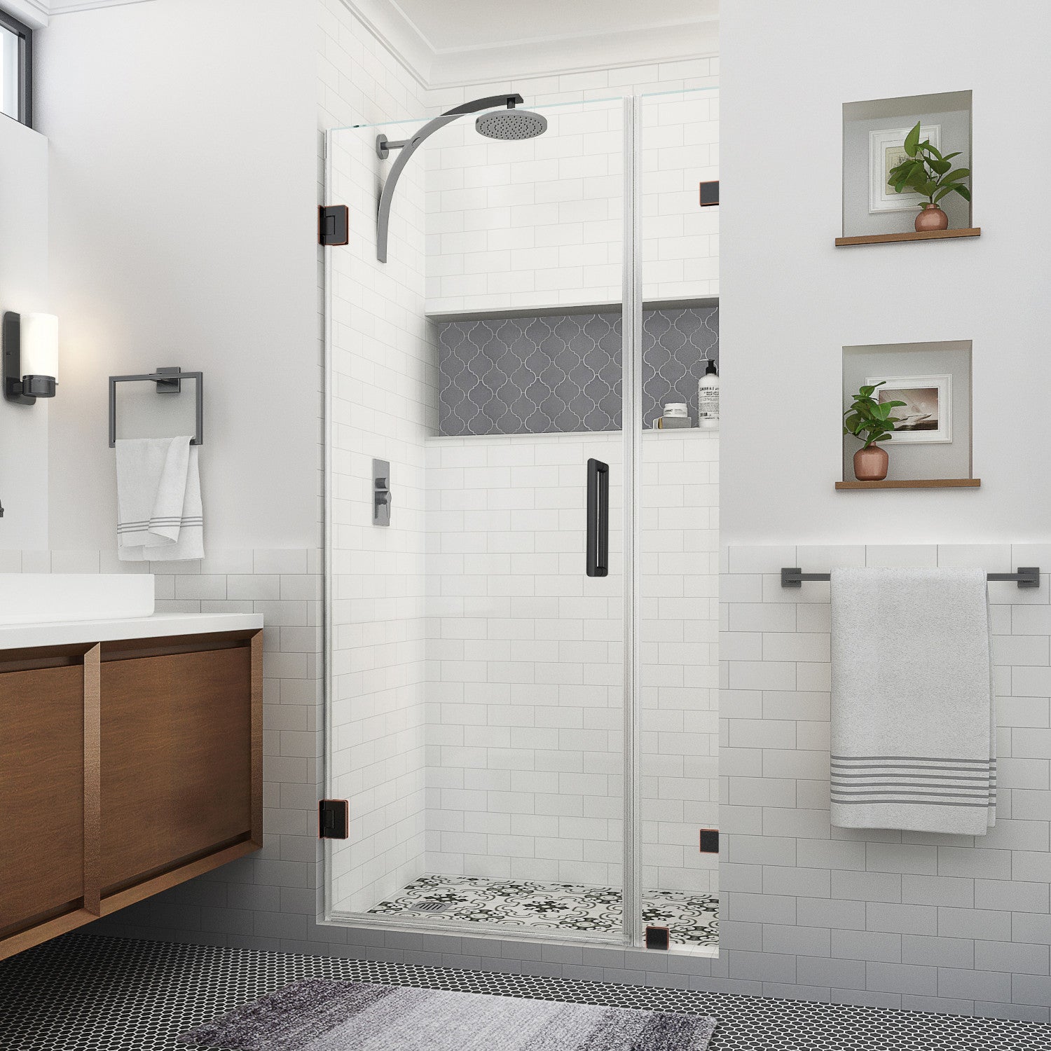 Nautis XL 47.25 in. to 48.25 in. W x 80 in. H Frameless Hinged Shower Door with Clear Glass in Oil Rubbed Bronze (38 in. Door and 10 in. Fixed Panel) 1