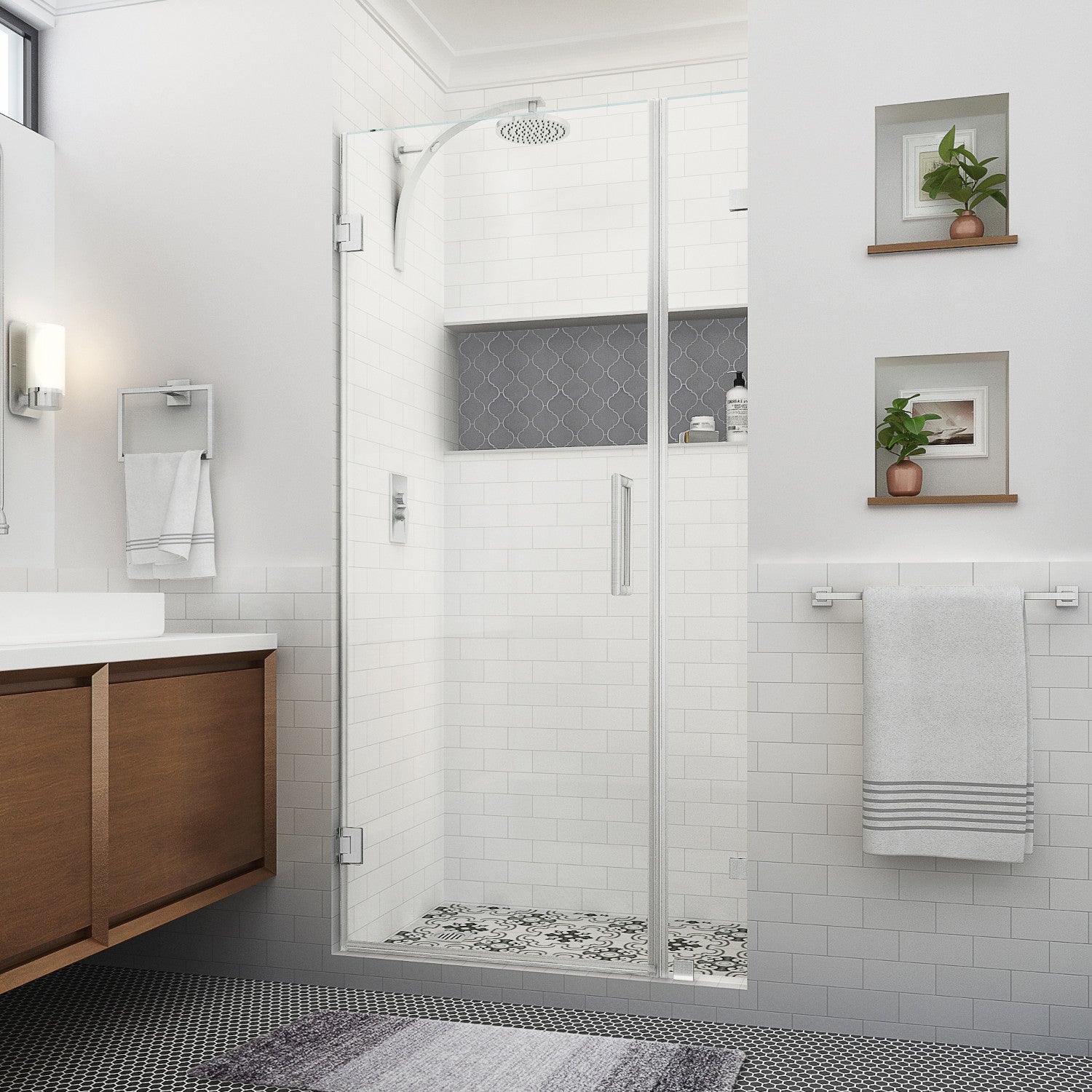 Nautis XL 47.25 in. to 48.25 in. W x 80 in. H Frameless Hinged Shower Door with Clear Glass in Stainless Steel (38 in. Door and 10 in. Fixed Panel) 1