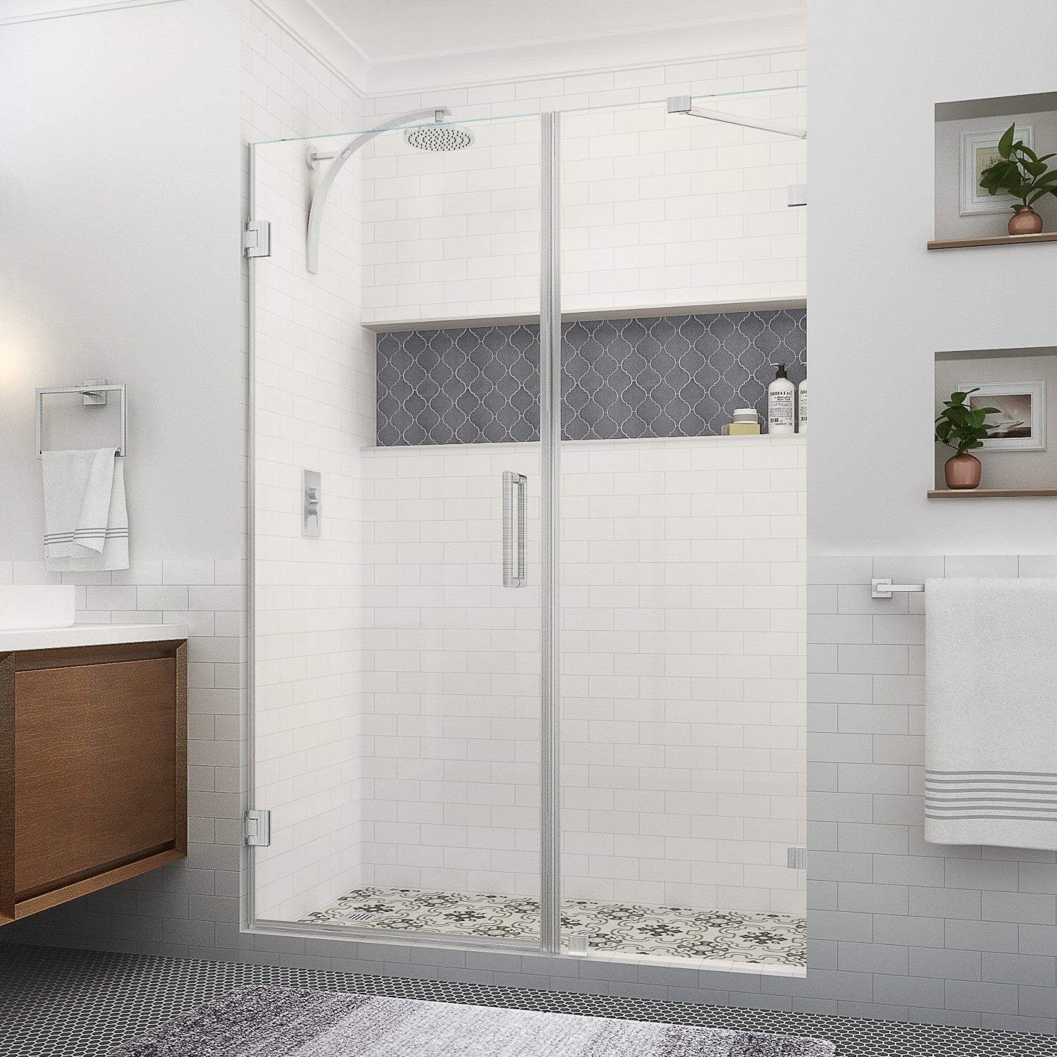 Nautis XL 59.25 in. to 60.25 in. W x 80 in. H Frameless Hinged Shower Door with Clear Glass in Stainless Steel (36 in. Door and 24 in. Fixed Panel) 1