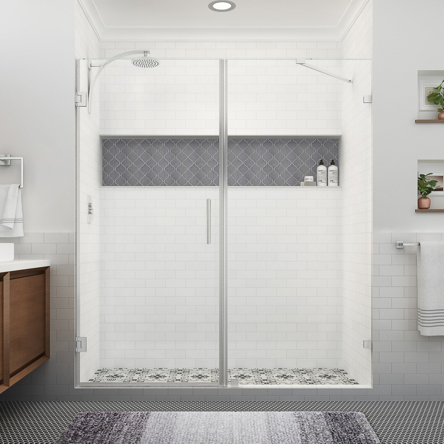 Nautis XL 75.25 in. to 76.25 in. W x 80 in. H Frameless Hinged Shower Door with Clear Glass in Stainless Steel 2