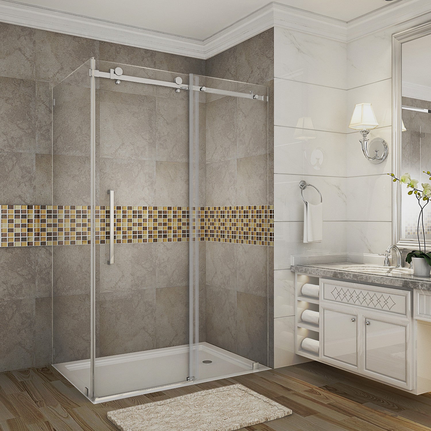 Moselle 44 in. to 48 in. W x 35 in. D x 75 in. H Frameless Sliding Shower Enclosure with Clear Glass in Chrome 1