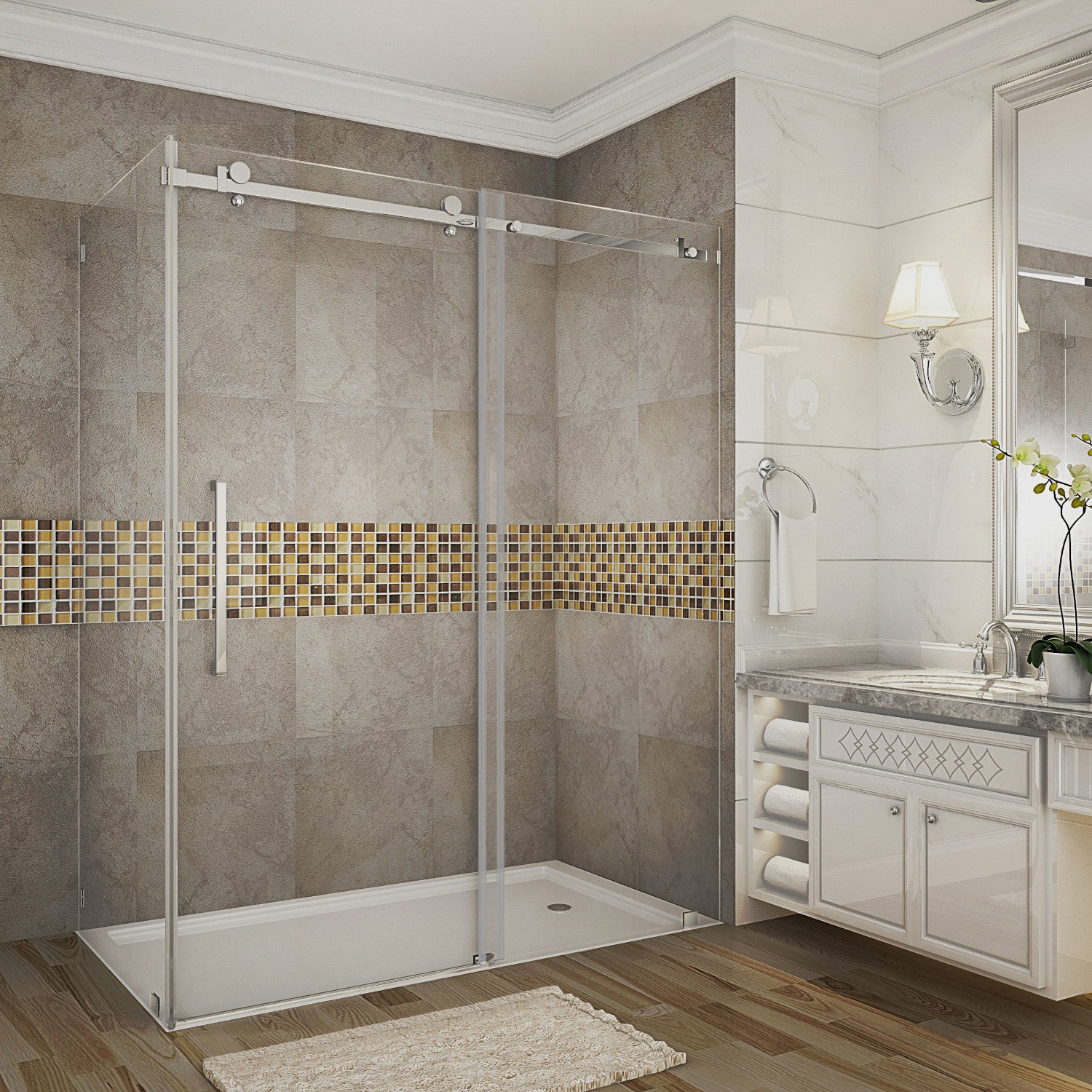 Moselle 56 in. to 60 in. W x 35 in. D x 75 in. H Frameless Sliding Shower Enclosure with Clear Glass in Chrome 1