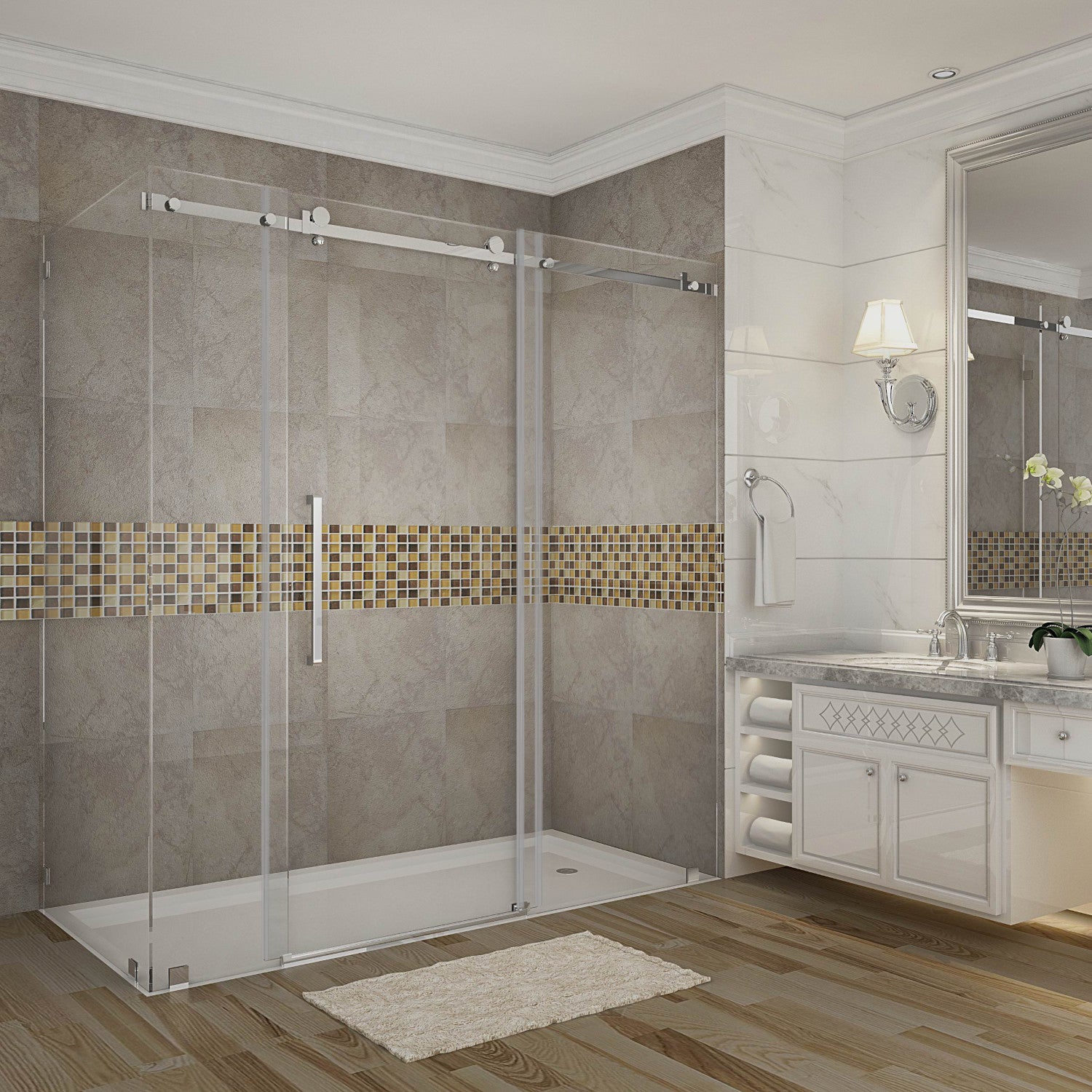 Moselle 68 in. to 72 in. W x 35 in. D x 75 in. H Frameless Sliding Shower Enclosure with Clear Glass in Chrome 1