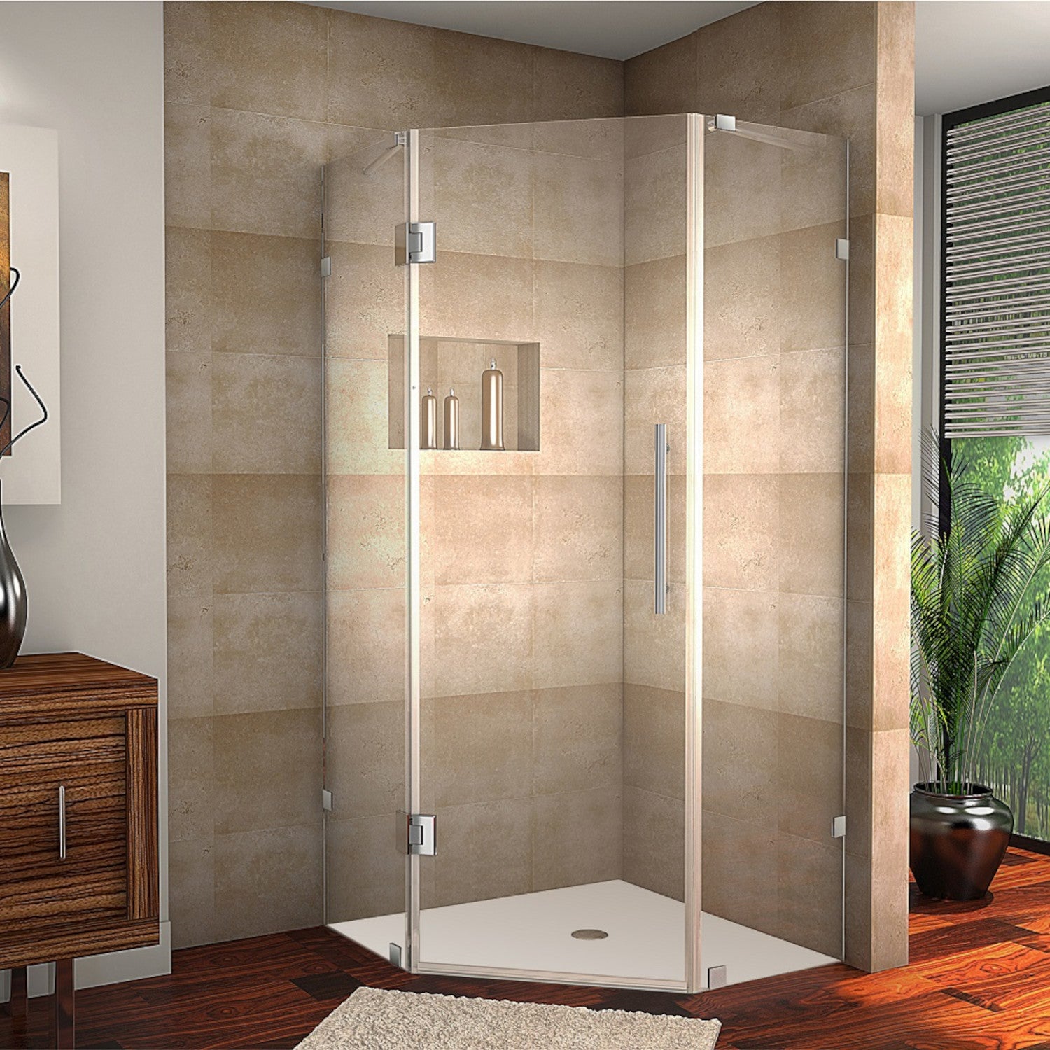 Neoscape 40 in. W x 40 in. D x 72 in. H Frameless Neo-Angle Hinged Shower Enclosure with Clear Glass in Stainless Steel 1