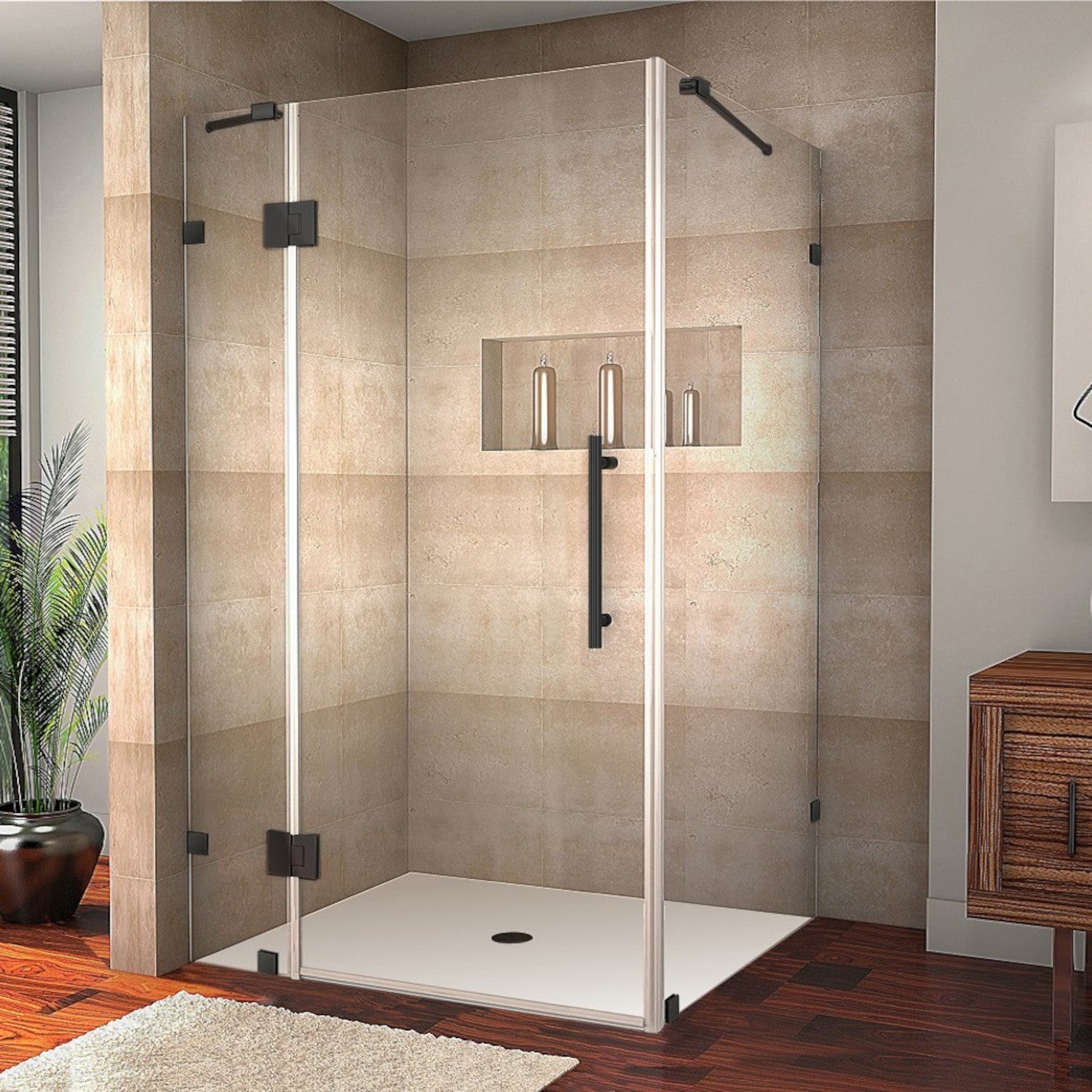 Avalux 58 in. W x 38 in. D x 72 in. H Frameless Corner Hinged Shower Enclosure with Clear Glass in Matte Black 2
