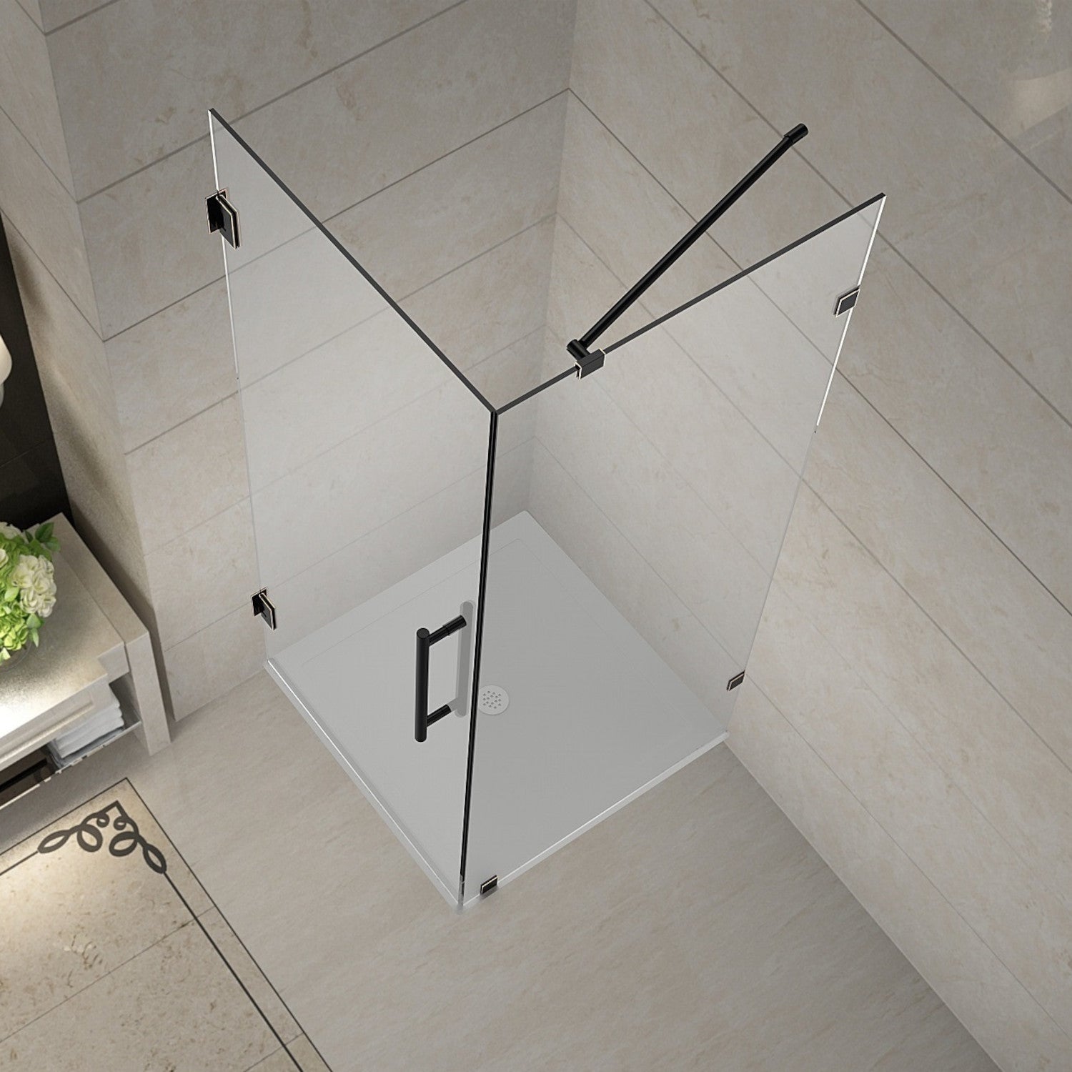 Aquadica 34 in. W x 34 in. D x 72 in. H Frameless Corner Hinged Shower Enclosure with Clear Glass in Oil Rubbed Bronze 2