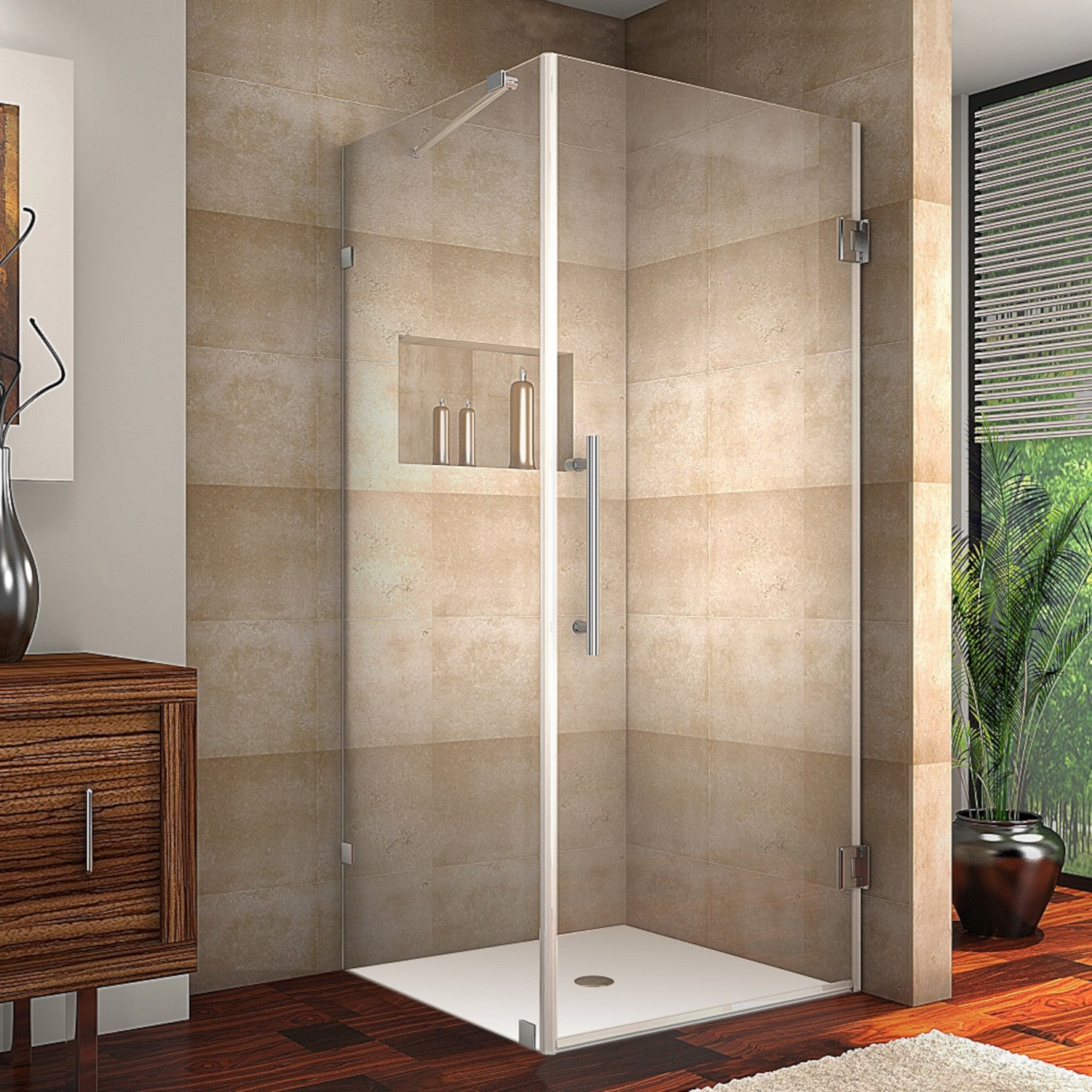 Aquadica 30 in. W x 30 in. D x 72 in. H Frameless Corner Hinged Shower Enclosure with Clear Glass in Stainless Steel 1