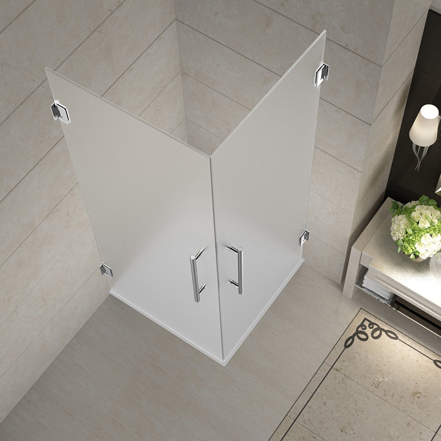 Vanora 32 in. W x 32 in. D x 72 in. H Frameless Hinged Corner Shower Enclosure with Frosted Glass in Chrome 2