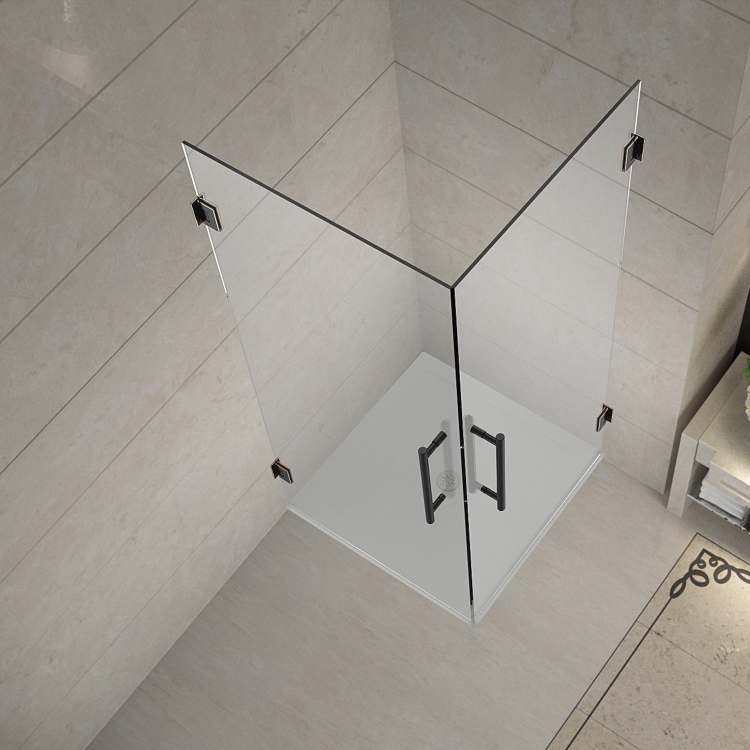 Vanora 36 in. W x 36 in. D x 72 in. H Frameless Hinged Corner Shower Enclosure with Clear Glass in Oil Rubbed Bronze 2