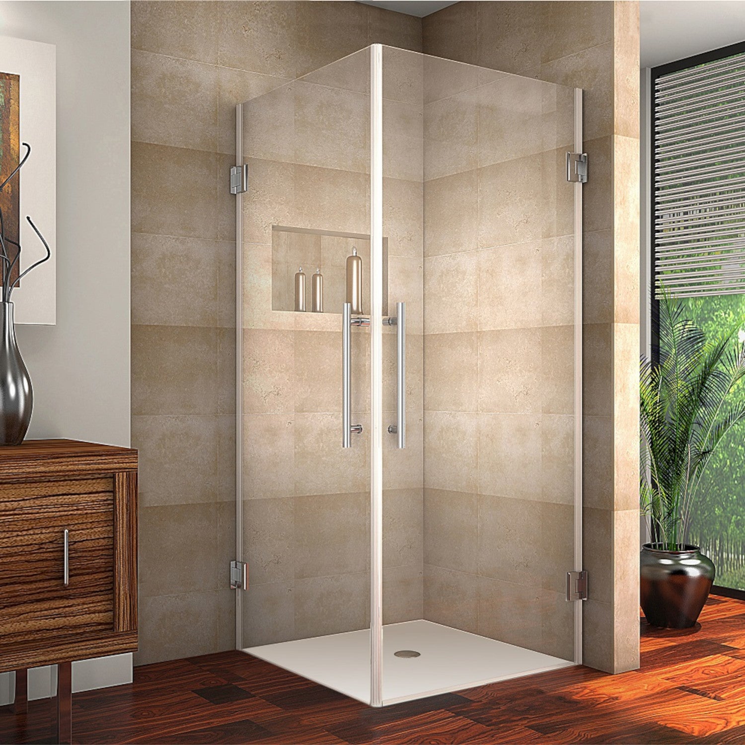 Vanora 38 in. W x 38 in. D x 72 in. H Frameless Hinged Corner Shower Enclosure with Clear Glass in Stainless Steel 1
