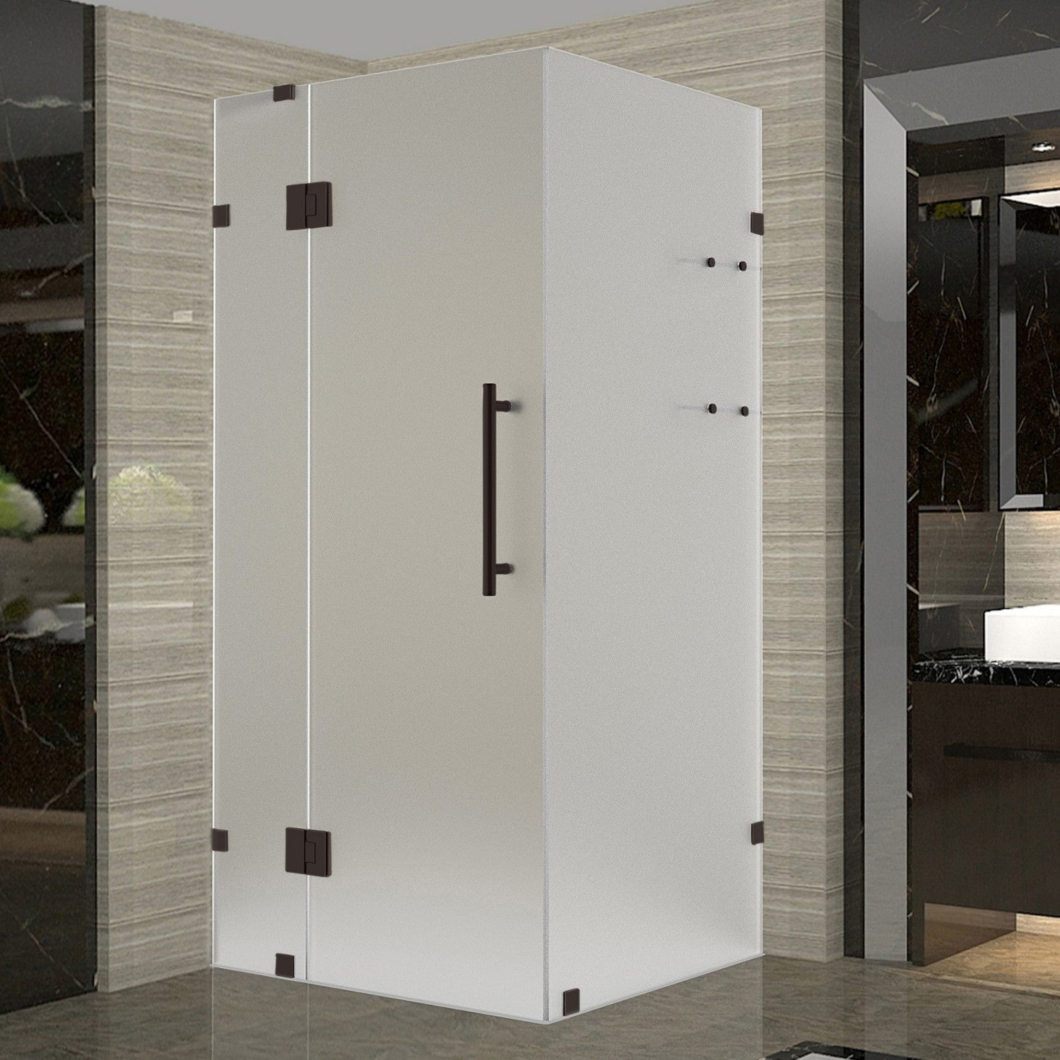Avalux GS 32 in. W x 32 in. D x 72 in. H Frameless Hinged Shower Enclosure with Frosted Glass and Glass Shelves in Bronze 2