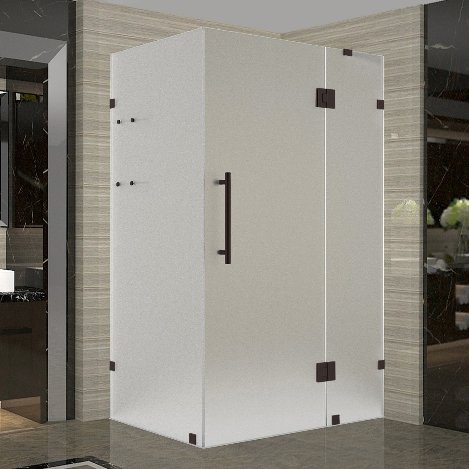 Avalux GS 45 in. W x 34 in. D x 72 in. H Frameless Hinged Shower Enclosure with Frosted Glass and Glass Shelves in Bronze 1