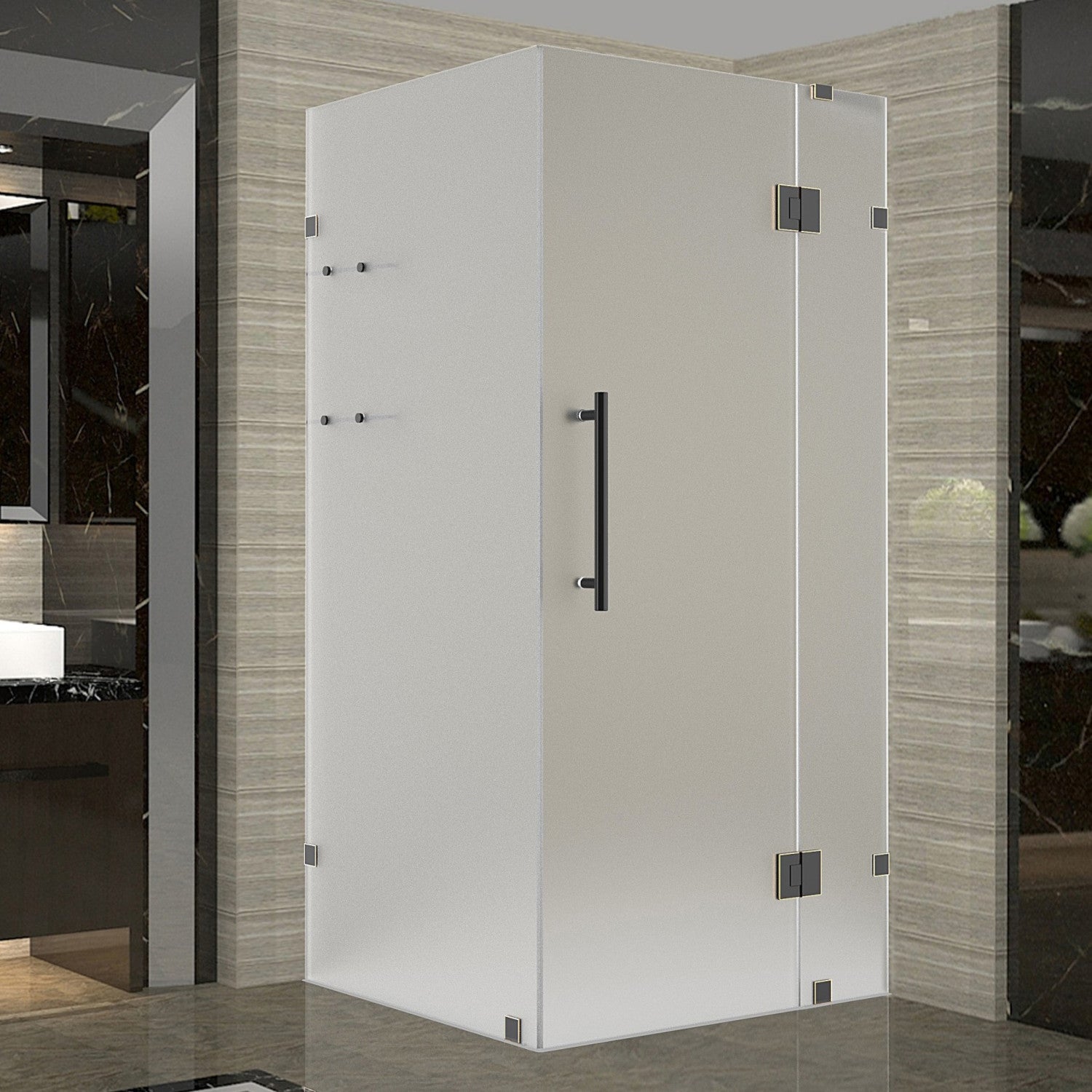 Avalux GS 36 in. W x 38 in. D x 72 in. H Frameless Hinged Shower Enclosure with Frosted Glass and Glass Shelves in Oil Rubbed Bronze 1