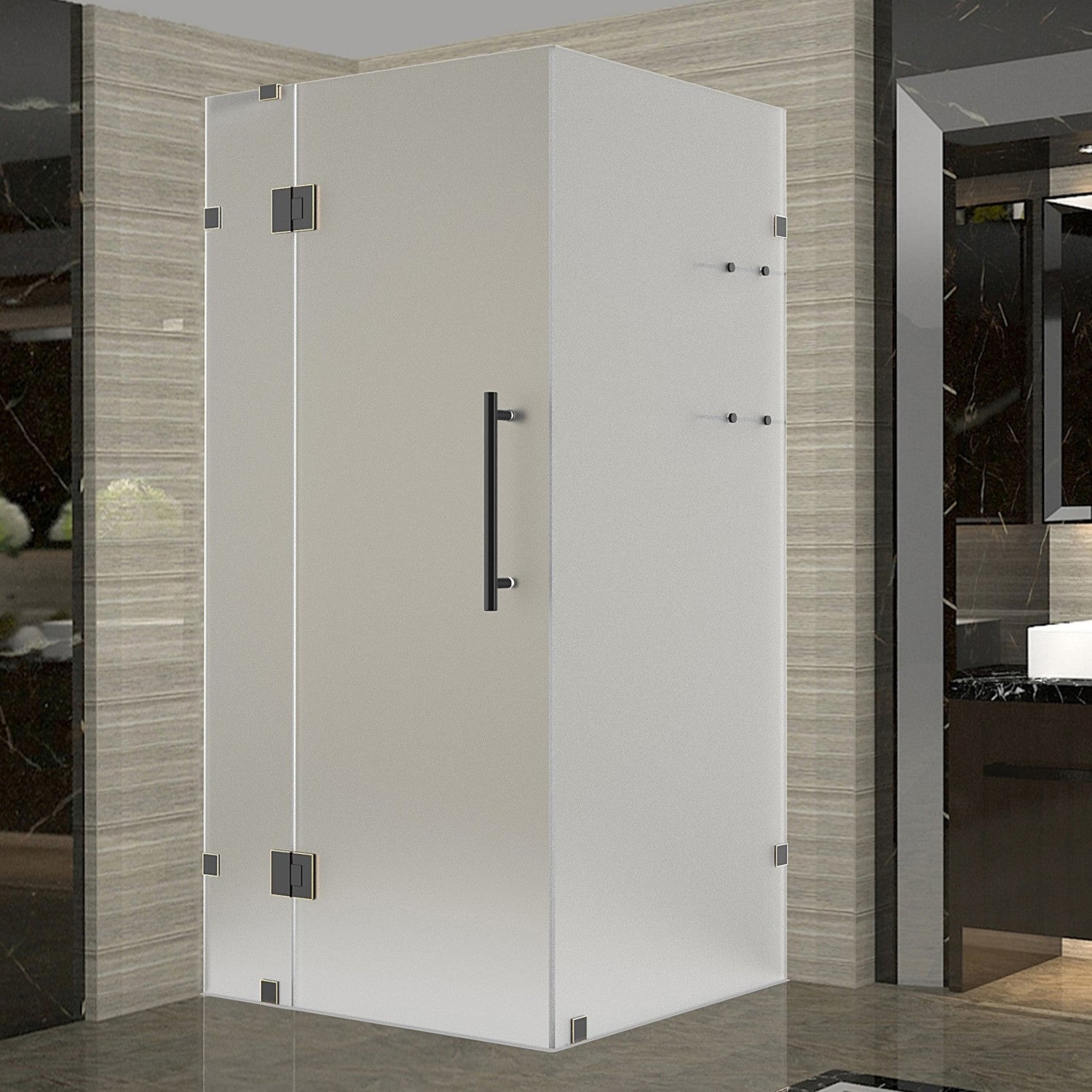 Avalux GS 32 in. W x 30 in. D x 72 in. H Frameless Hinged Shower Enclosure with Frosted Glass and Glass Shelves in Oil Rubbed Bronze 2