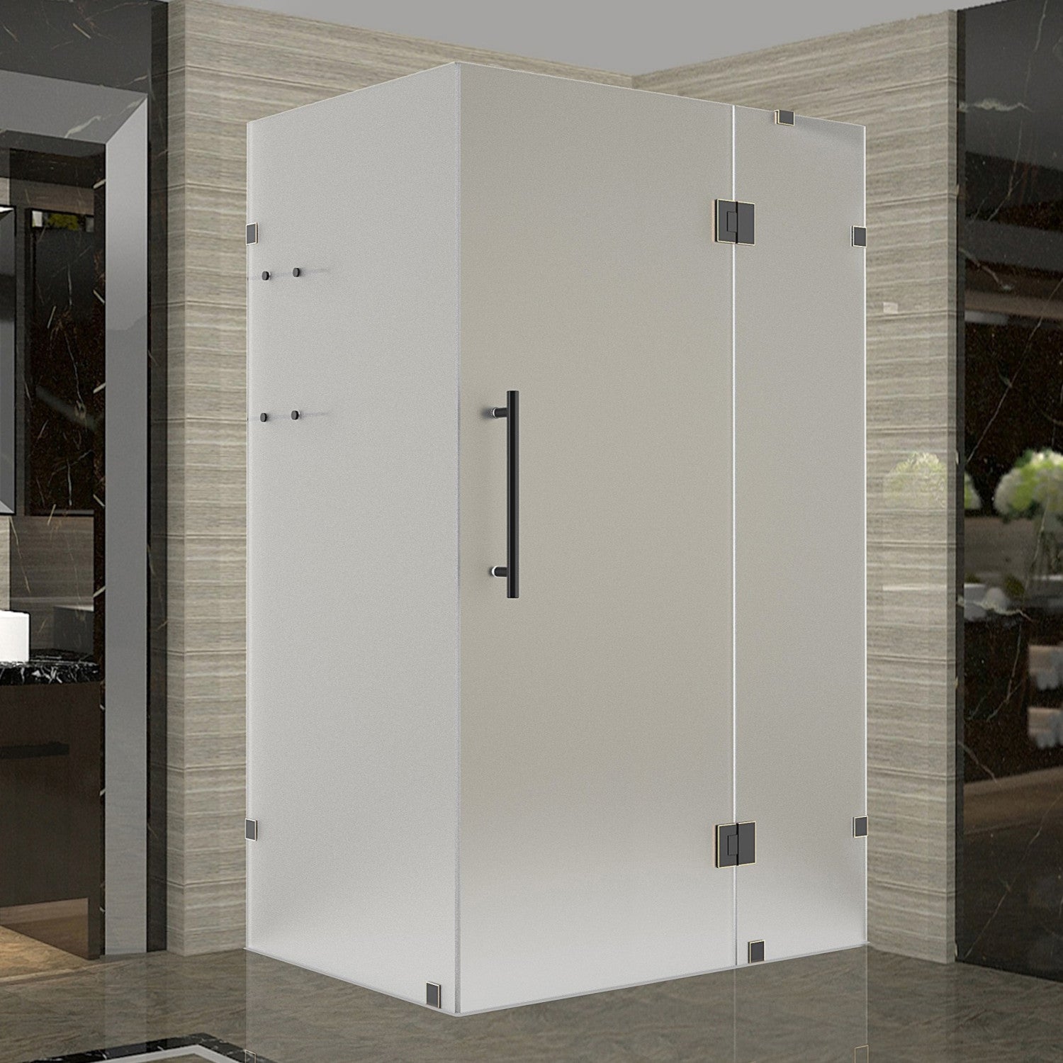 Avalux GS 46 in. W x 30 in. D x 72 in. H Frameless Hinged Shower Enclosure with Frosted Glass and Glass Shelves in Oil Rubbed Bronze 1