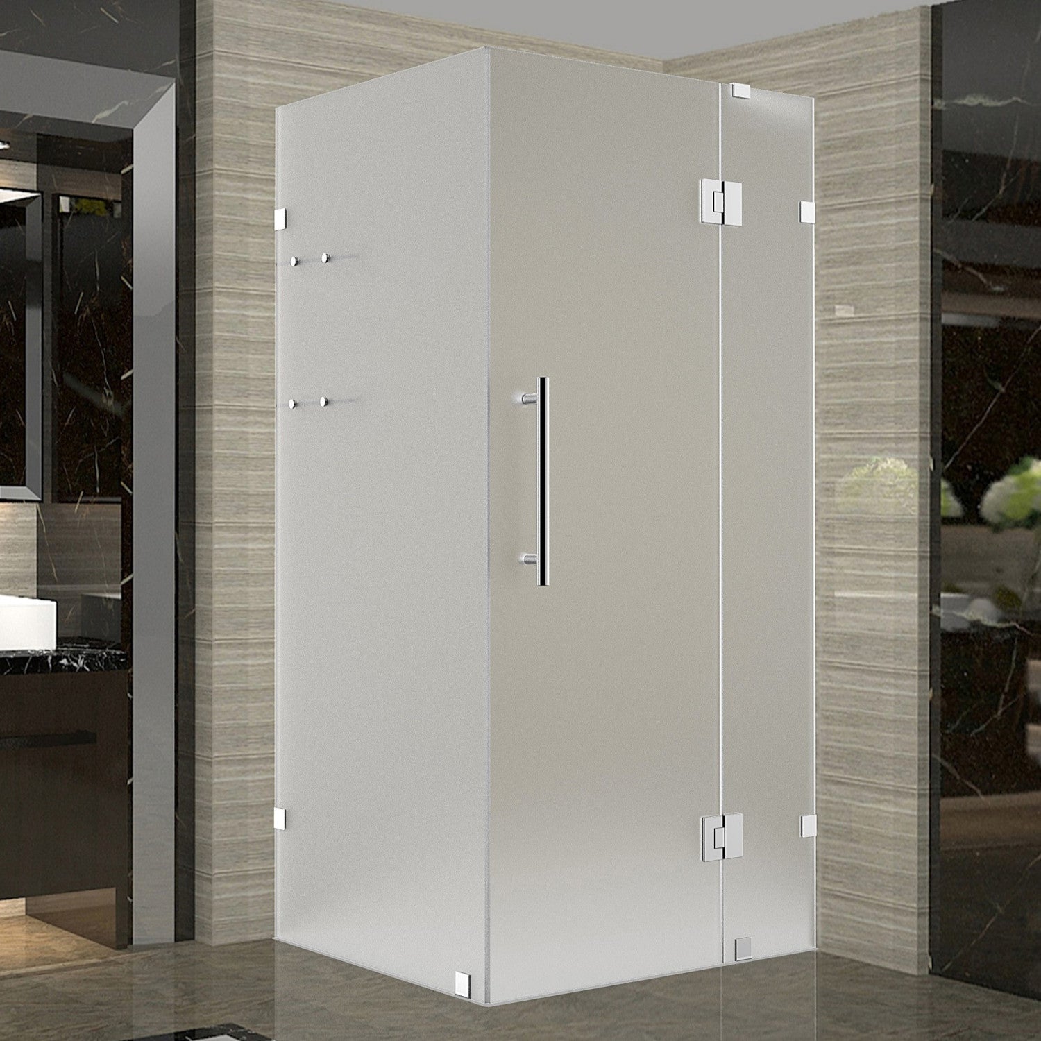 Avalux GS 32 in. W x 30 in. D x 72 in. H Frameless Hinged Shower Enclosure with Frosted Glass and Glass Shelves in Stainless Steel 1