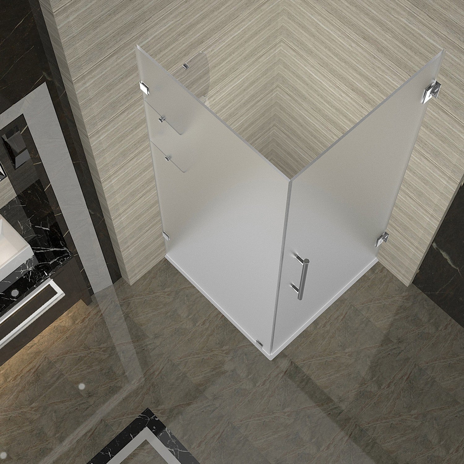 Aquadica GS 32 in. W x 32 in. D x 72 in. H Frameless Hinged Shower Enclosure with Frosted Glass and Glass Shelves in Stainless Steel 2