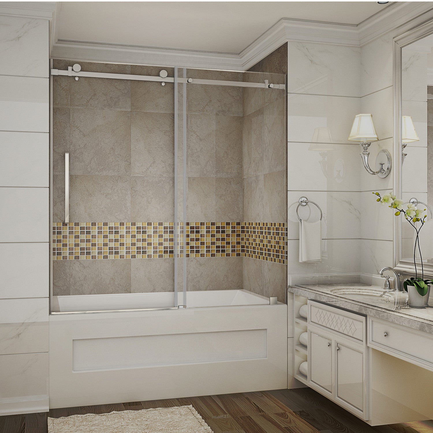 Moselle 56 in. to 60 in. W x 60 in. H Frameless Sliding Tub Door with Clear Glass in Chrome 1