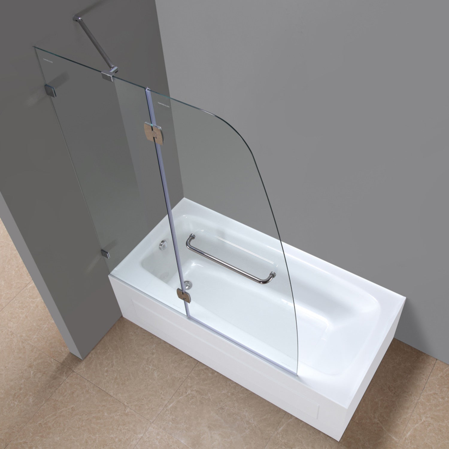Soleil 48 in. W x 58 in. H Frameless Hinged Tub Door with Clear Glass in Stainless Steel 2