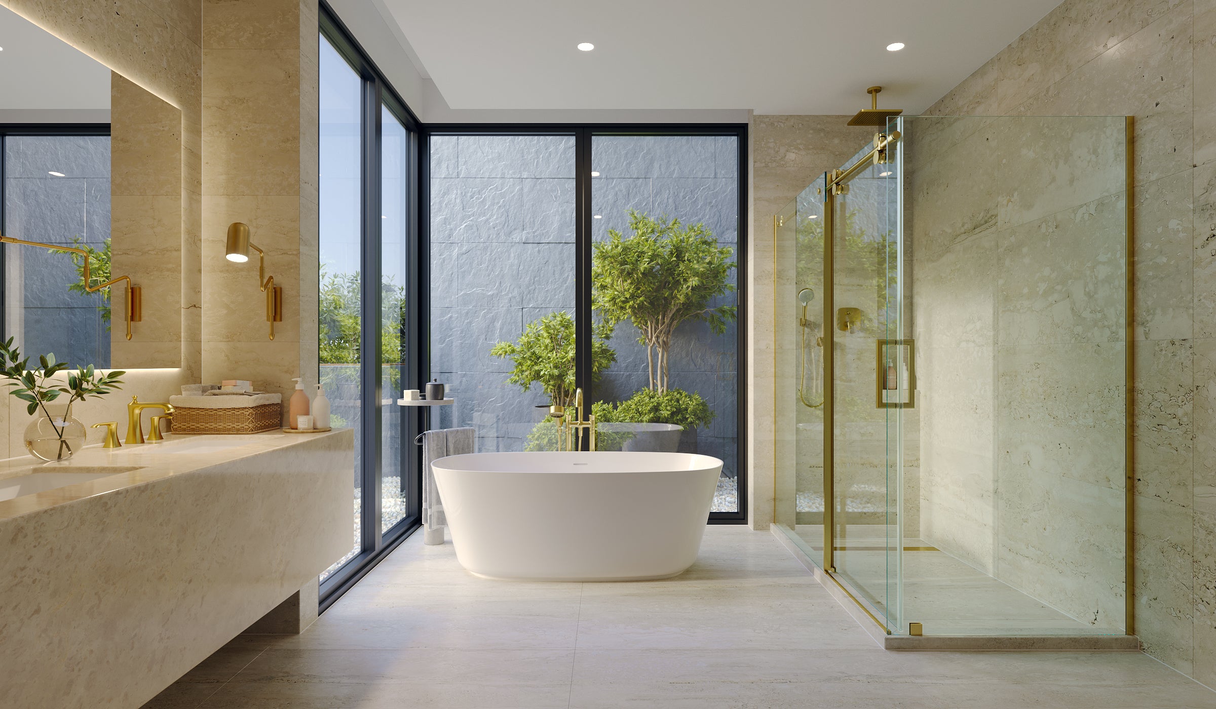 Frameless Glass Shower Enclosure in a Spa-Like Bathroom